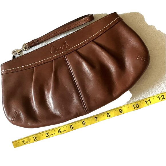 Coach Ashley Handbag Clutch Wristlet Mahogany Brown Pleated Leather Purse F13734 - Picture 7 of 16